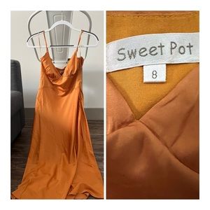 Silk Orange Midi Dress, Tag Size in AUS Sizing